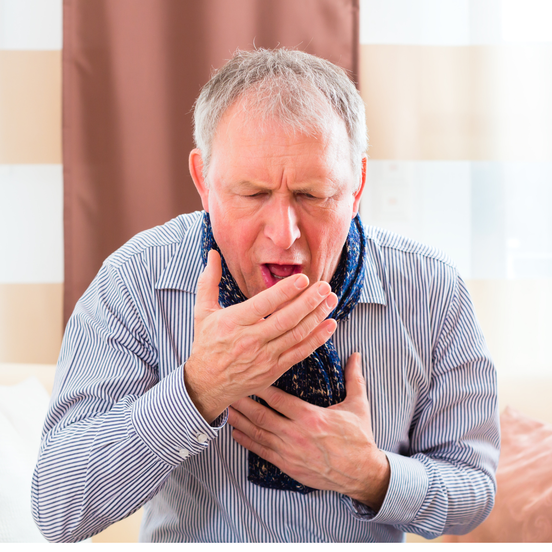 Elderly person coughing